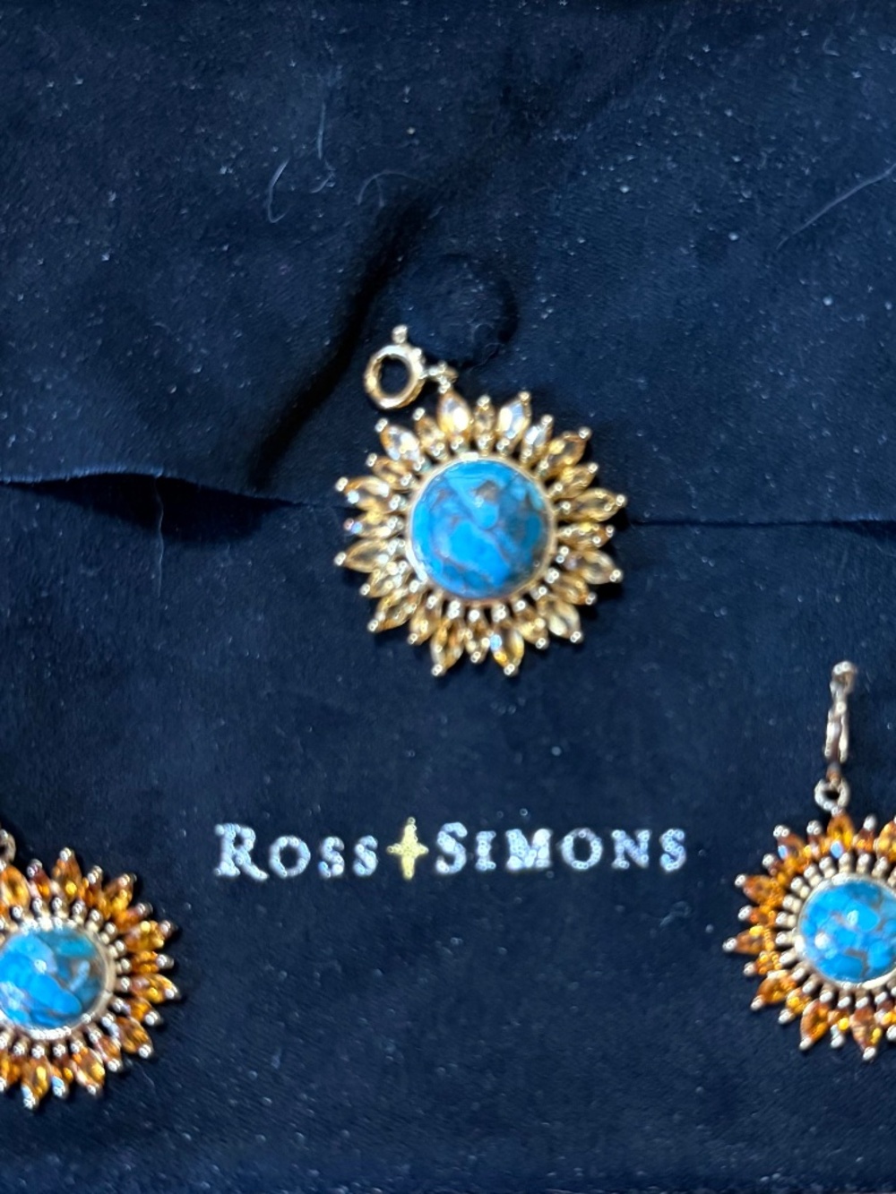 Ross Simmons Turquoise & Citrine Sunflower Drop earrings w/ Pendant